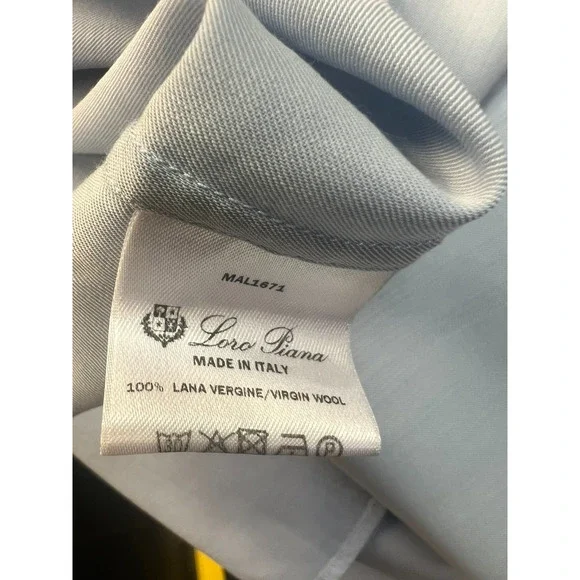 Loro Piana Dress Shirt Men Button Long Sleeve Soft Wool Blue Size Large - Picture 11 of 11